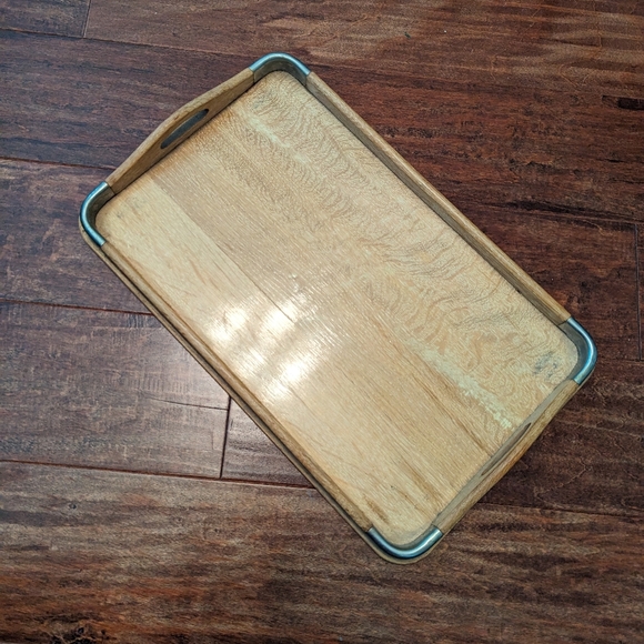 💘HOST PICK💘 VTG 50's MCM 4P Wooden W Metal Nesting Serving Trays - Picture 12 of 16